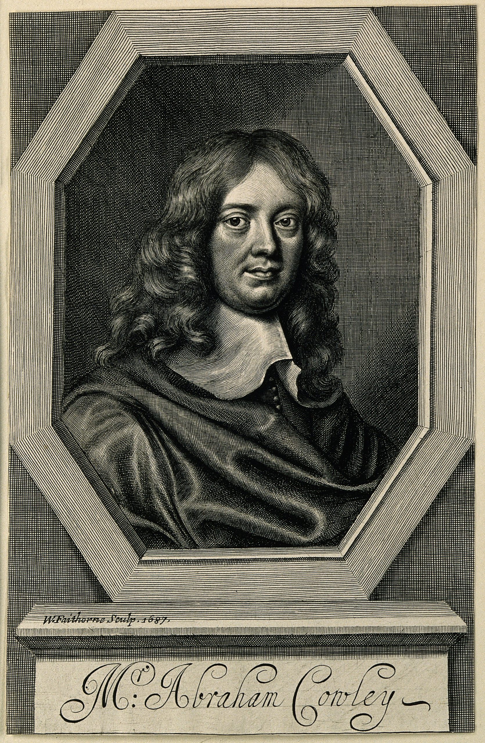  Abraham Cowley. Line engraving by W. Faithorne, 1678 